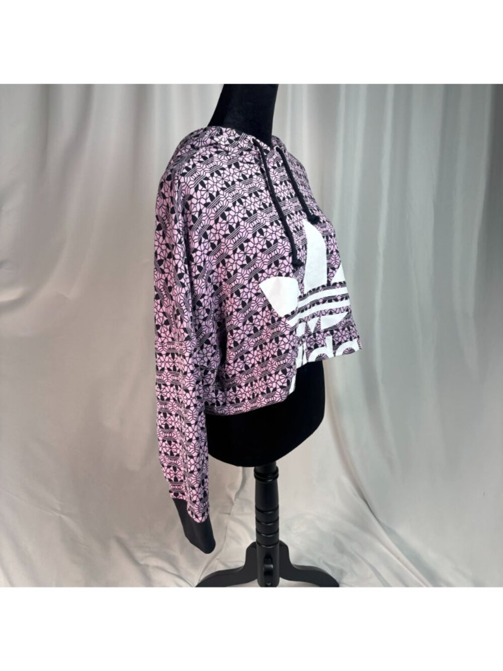 Adidas Purple Black Geometric Pattern Oversized Cropped Hoodie Pullover Small - Picture 10 of 14